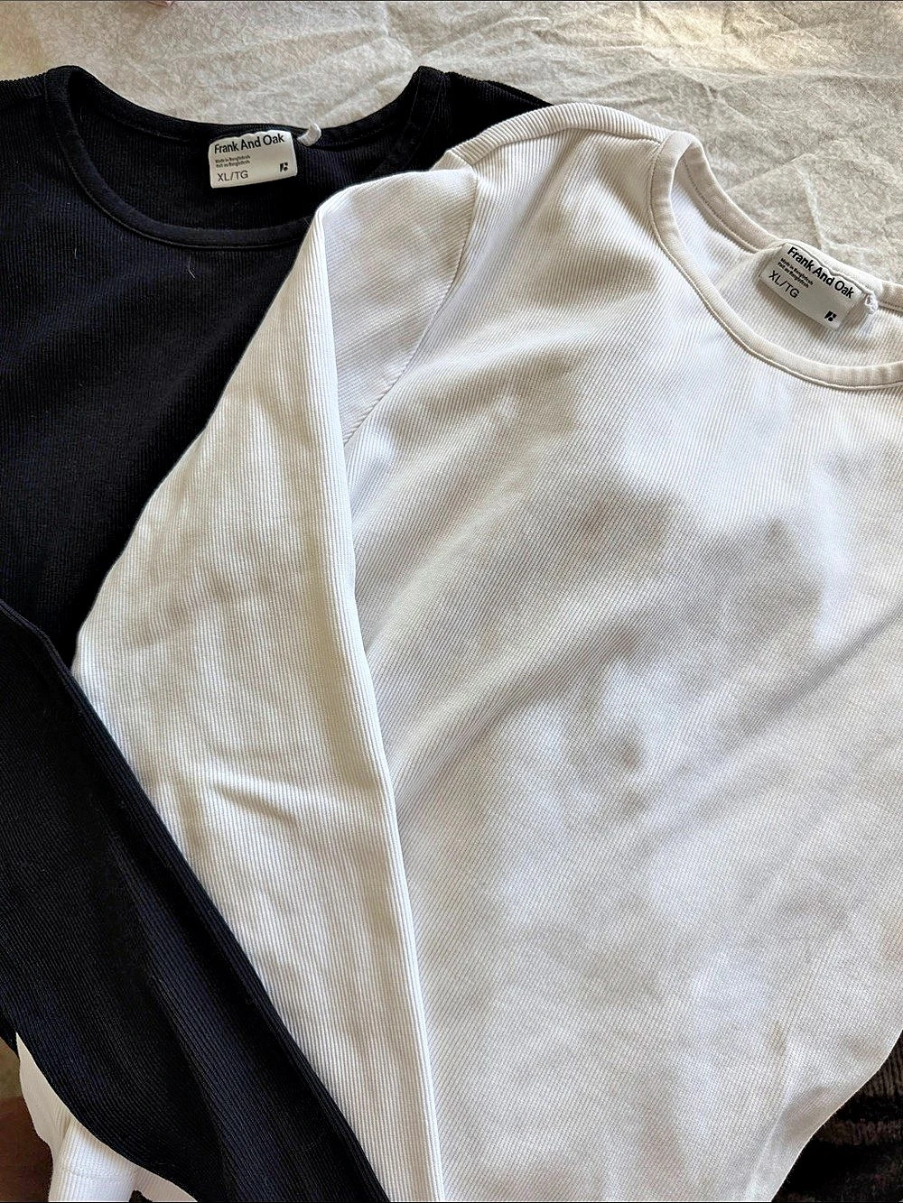 Frank And Oak Long Sleeve Slim Fit Rib Top White & Black XL